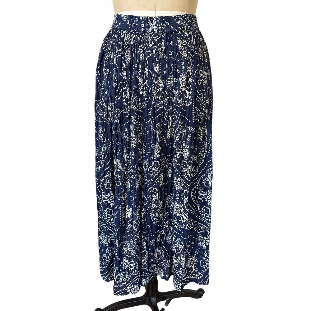 Vermont Country Store Cotton Maxi Skirt in Blue Bandana Print Size Medium